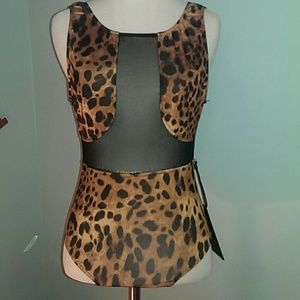 UNIF Bad Kitty SEXY Leopard/Mesh Cut-Out Swimsuit